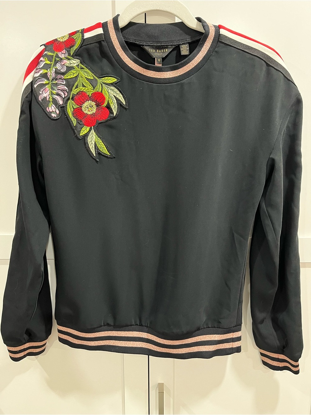 Ted Baker Women's Black Floral-Appliqué top